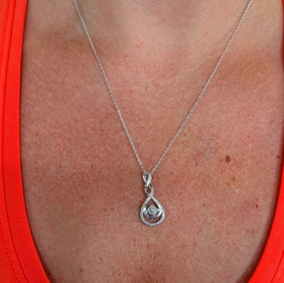 Sterling Silver Diamond Pendant Infinity Necklace - Picture 4 of 7